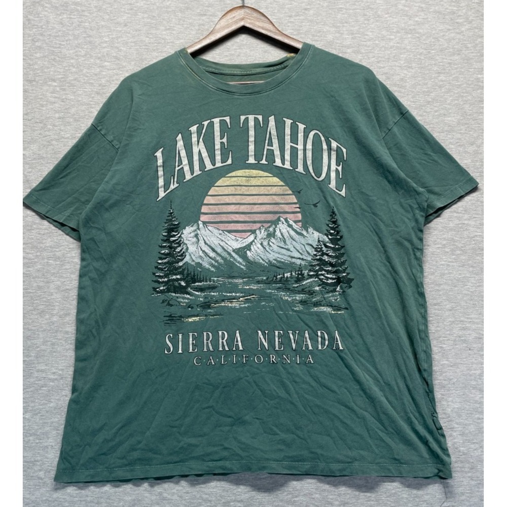 Hollister Oversized T-Shirt Womens L Green Lake Tahoe Sierra Nevada California